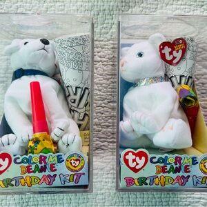 Ty White Color Me Cat and Dog Beanie Birthday Kits Plush with Coloring Markers